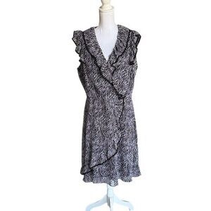 J.B.S. Black and White Zebra Print Midi Dress Scoop neckline Size 16 retro